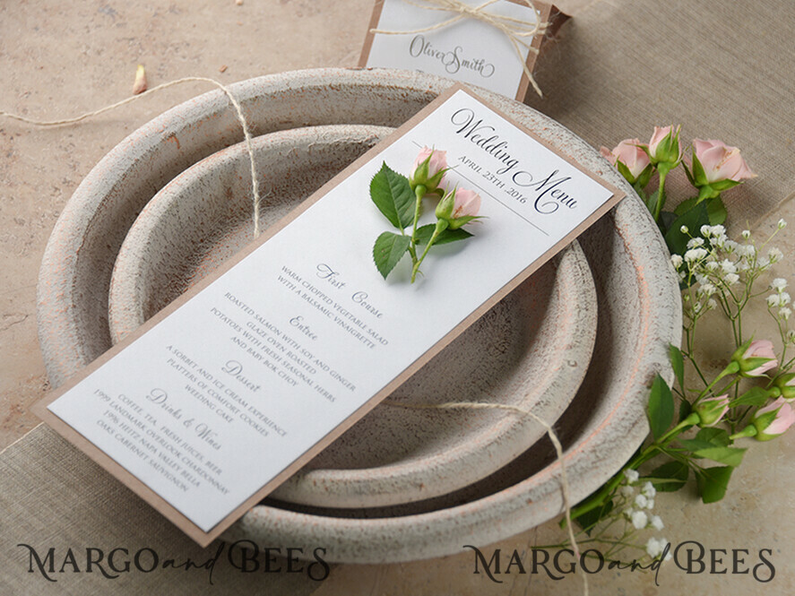 MENÜ & PROGRAMME  
 rustikal und Spitze Einfaches rustikales Glam-Hochzeitsmenü, maßgeschneiderte Vintage-Hochzeitsmenü-Karten, elegante handgefertigte Hochzeitsmenüs mit Zwirn, einzigartige individuelle minimalistische Hochzeitsmenü-Karten