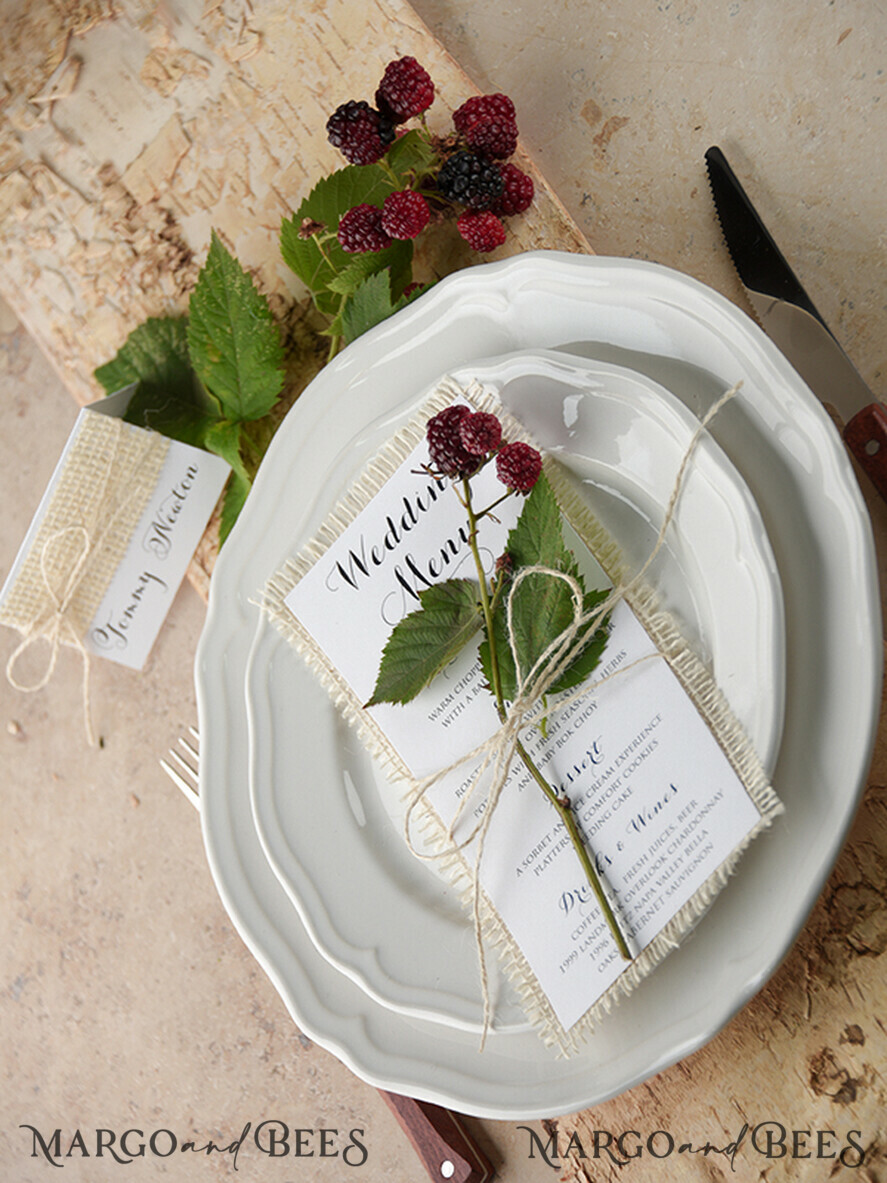 MENÜ & PROGRAMME  
 rustikal und Spitze Minimalistische weiße Hochzeitsmenüs, elegante rustikale Hochzeitsmenü-Karten, ästhetisches Hochzeitsdinner-Menü, modernes Hochzeitsmenü, zartes klassisches Hochzeitsmenü und Schnur.