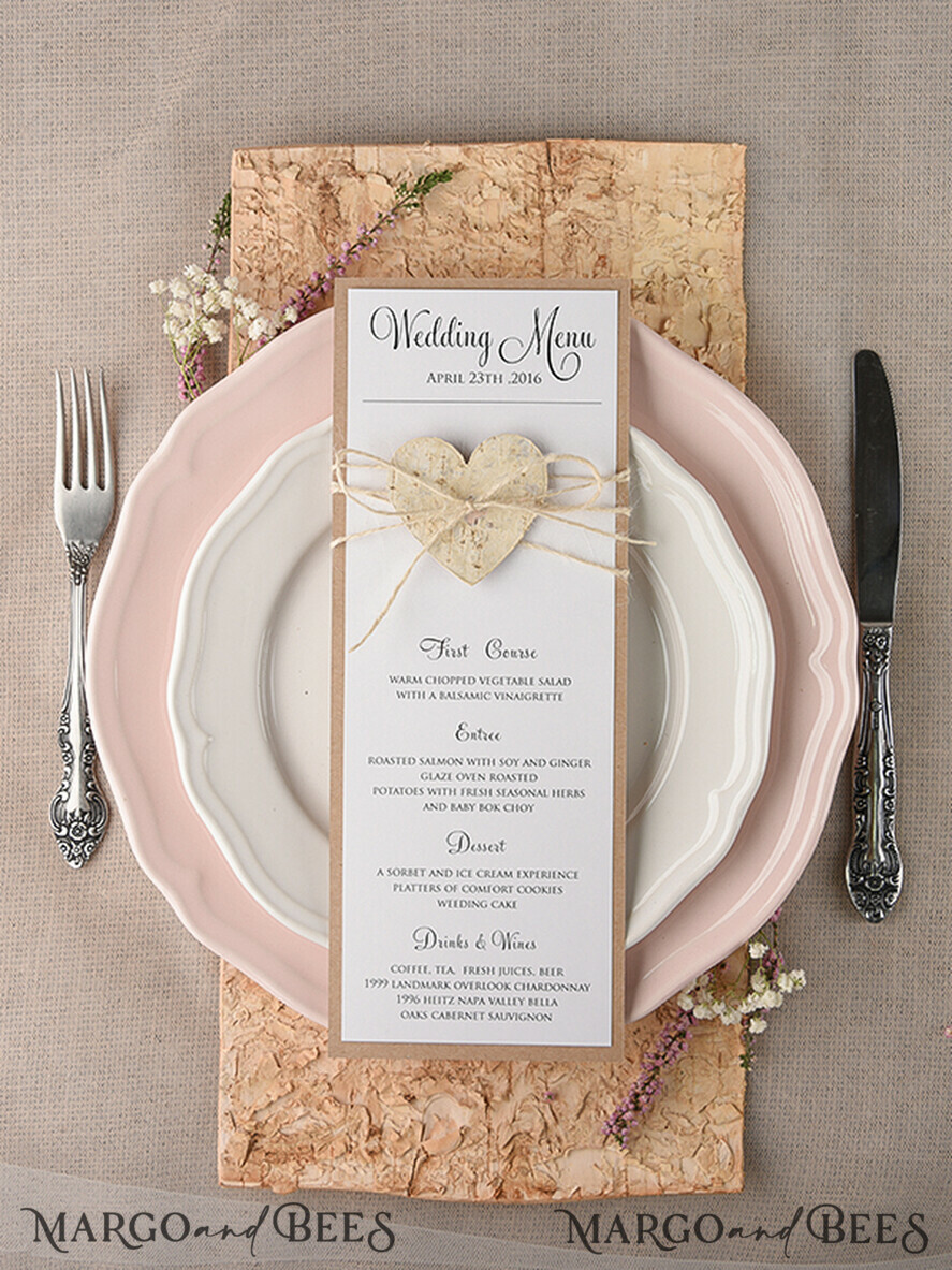 MENÜ & PROGRAMME  
 rustikal und Spitze Rustikales Hochzeitsmenü mit Spitze, Barn Hochzeit Dinner Menü, Eco romantische personalisierte Karten mit Holzherz, Kraft Hochzeitsmenü, einfaches rustikales Hochzeitsmenü, elegante weiße Hochzeitsmenükarten