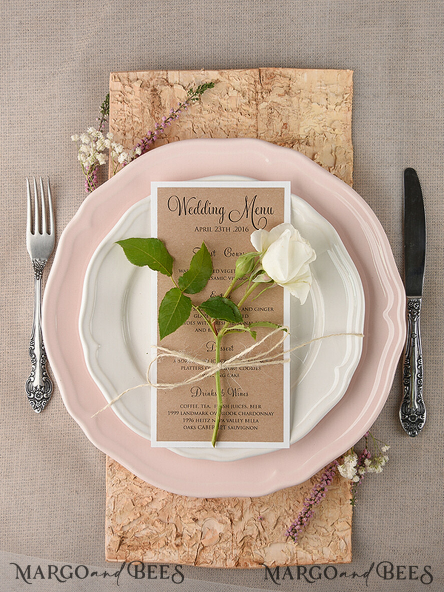 MENÜ & PROGRAMME  
 rustikal und Spitze Rustikales Hochzeitsmenü, Hochzeitsdinner-Menü für die Scheune, ökologische romantische personalisierte Karten mit Schnur, Kraft-Hochzeitsmenü, einfaches rustikales Hochzeitsmenü, elegante braune Hochzeitsmenükarten