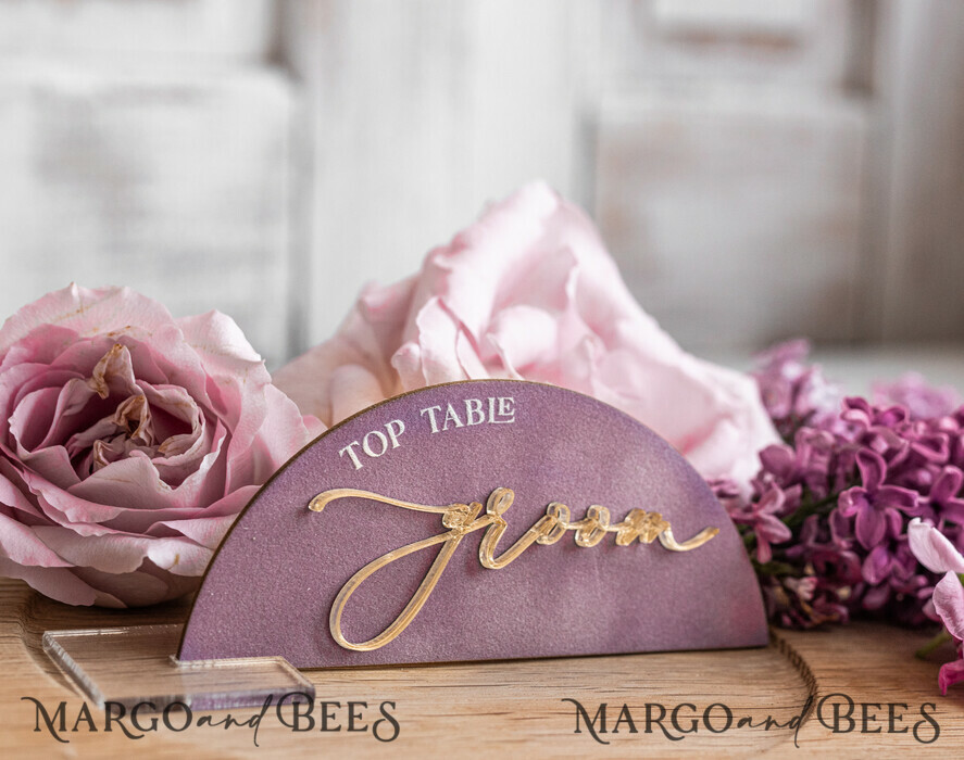 PLATZKARTEN / TISCHKARTEN  
 Acrylgold klar / Holz 3D Modernes Mauve Arch Acryl Platzkarte mit Ständer, Premium Hochzeitsplatzkarten, klare Acryl Namenskarten, luxuriöse Sitzkarten, goldene 3D Gästennamen, bearbeitbarer Text