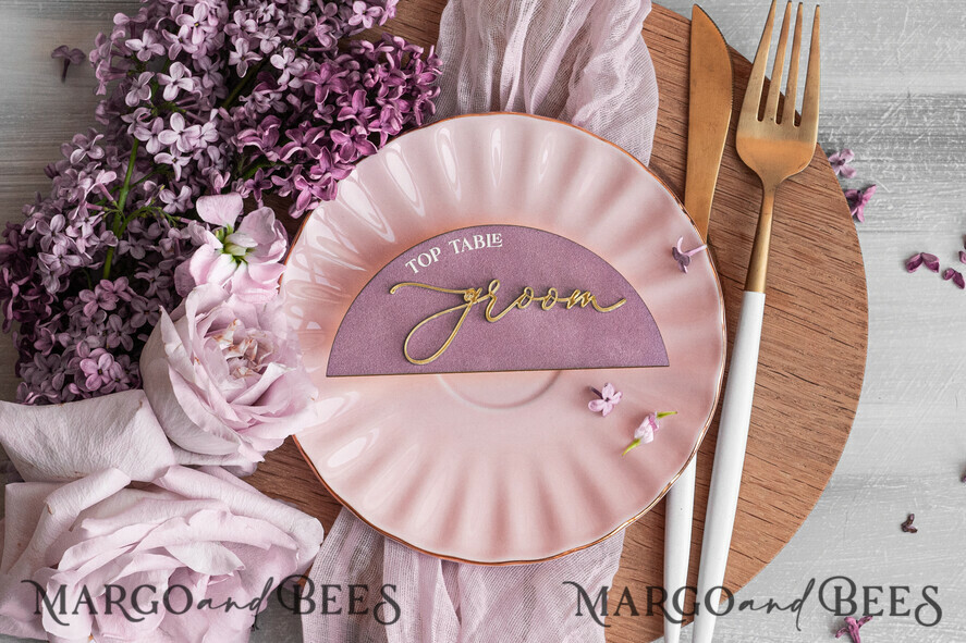 PLATZKARTEN / TISCHKARTEN  
 Acrylgold klar / Holz 3D Mauve Hochzeitsplatzkarten, Moderne Bogen Samt Gold Acryl Platzkarte ohne Ständer, Hochzeitsplatz gold Karten, Samt Spiegel gold Namenskarten, editierbarer Text, MvS