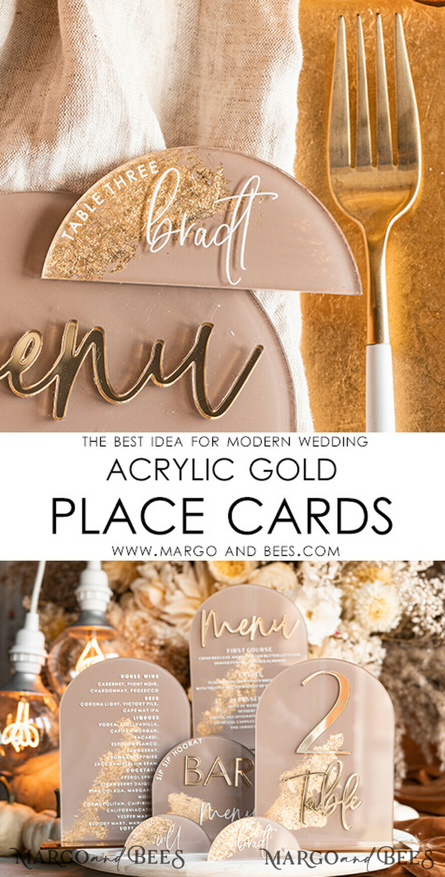 PLATZKARTEN / TISCHKARTEN  
 Acrylgold klar / Holz 3D Acrylbogen Beige Flachplatzkarte, Klare Acryl- und Gold-Flachplatzkarte, Nude Gold Plexi Flachplatzkarte, Tan Luxus Hochzeits-Tischdeko, Erdige Hochzeitsbeschilderung