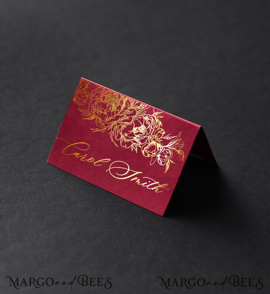 PLATZKARTEN / TISCHKARTEN  
 Luxus Premium Glitzer/ Gold/ Silber/ Roségold Elegante goldene Burgunder-Hochzeitsplatzkarten, luxuriöse Marsala-Sitzkarten mit Goldfolierung, moderne Hochzeitsnamensschilder für Ihre Hochzeits Tische, Pfingstrose Glamour Platzkarte.