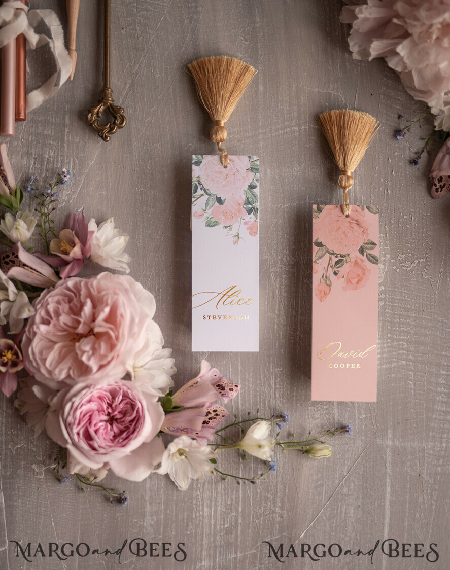 PLATZKARTEN / TISCHKARTEN  
 Luxus Premium Glitzer/ Gold/ Silber/ Roségold Elegante Hochzeits-Eskortkarte mit goldenem Quasten, Goldfolien-Druck mit Blumen, romantische Quasten-Hochzeitsplatzkarte, blushpinkfarbene Namenskarten, Platzkarte mit individuellem Text.