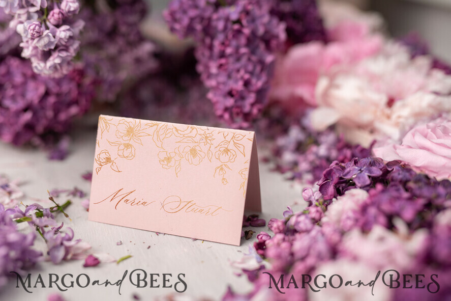 PLATZKARTEN / TISCHKARTEN  
 Luxus Premium Glitzer/ Gold/ Silber/ Roségold Zarte Blush-Pink-Hochzeitsplatzkarten mit Goldfolien-Druck, elegante Hochzeitsnamensschilder, Blush-Hochzeitsstationery, bearbeitbare Text-Eskortkarte, Gold-Namenskarte