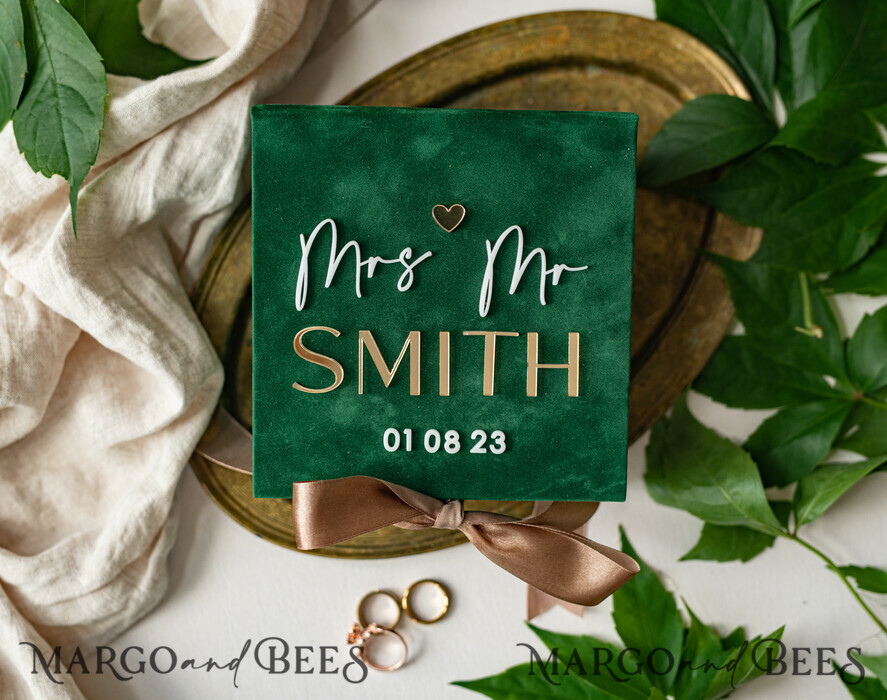 RINGTRÄGERBOXEN & KISSEN Samtkästchen für den Trauungszeremonie Grüne goldene Samt-Ringbox für die Zeremonie, Ringbox für die Hochzeitszeremonie mit 3 Ringen aus Samt, Boho Glam Hochzeitsringboxen für ihn und sie, luxuriöse Samt-Ringbox doppelt in benutzerdefinierten Farben.