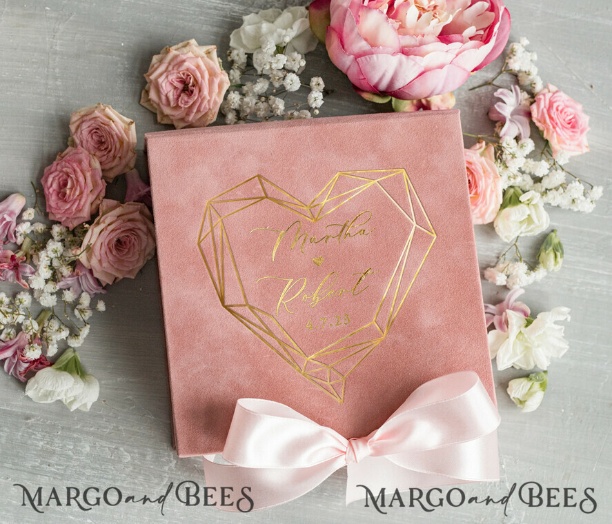 RINGTRÄGERBOXEN & KISSEN Samtkästchen für den Trauungszeremonie Elegante Samt blass rosa Trauringe Box, Glamour gold Trauringe Box, Elegante Acryl Hochzeitsbox Samt blass rosa Trauringe Box