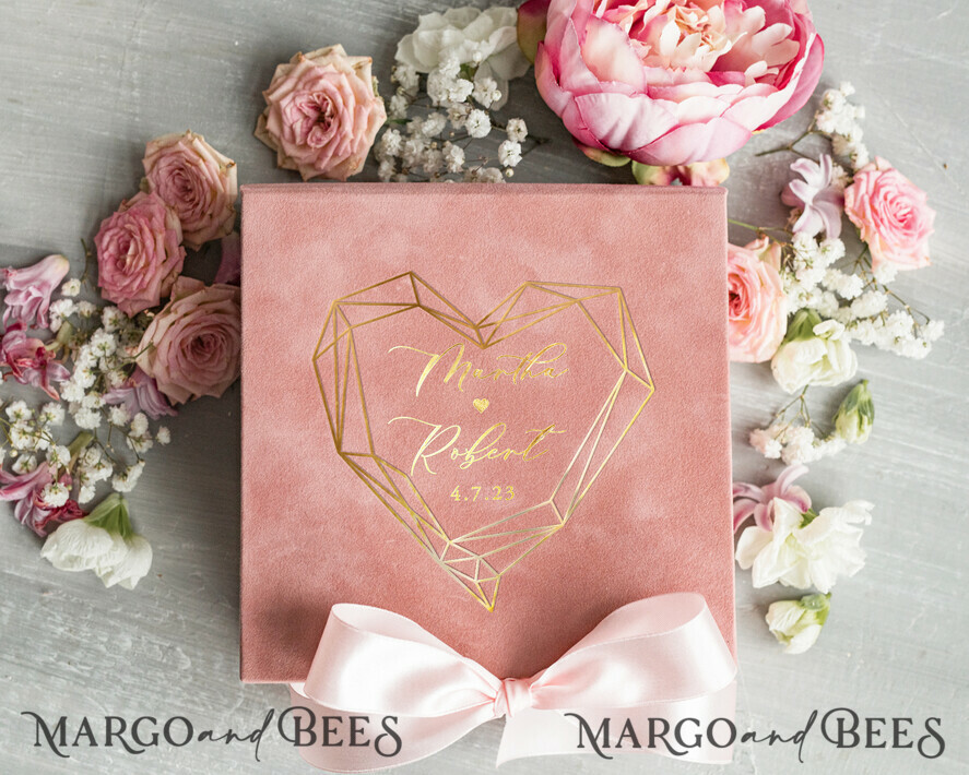 RINGTRÄGERBOXEN & KISSEN Samtkästchen für den Trauungszeremonie Elegante Samt blass rosa Trauringe Box, Glamour gold Trauringe Box, Elegante Acryl Hochzeitsbox Samt blass rosa Trauringe Box