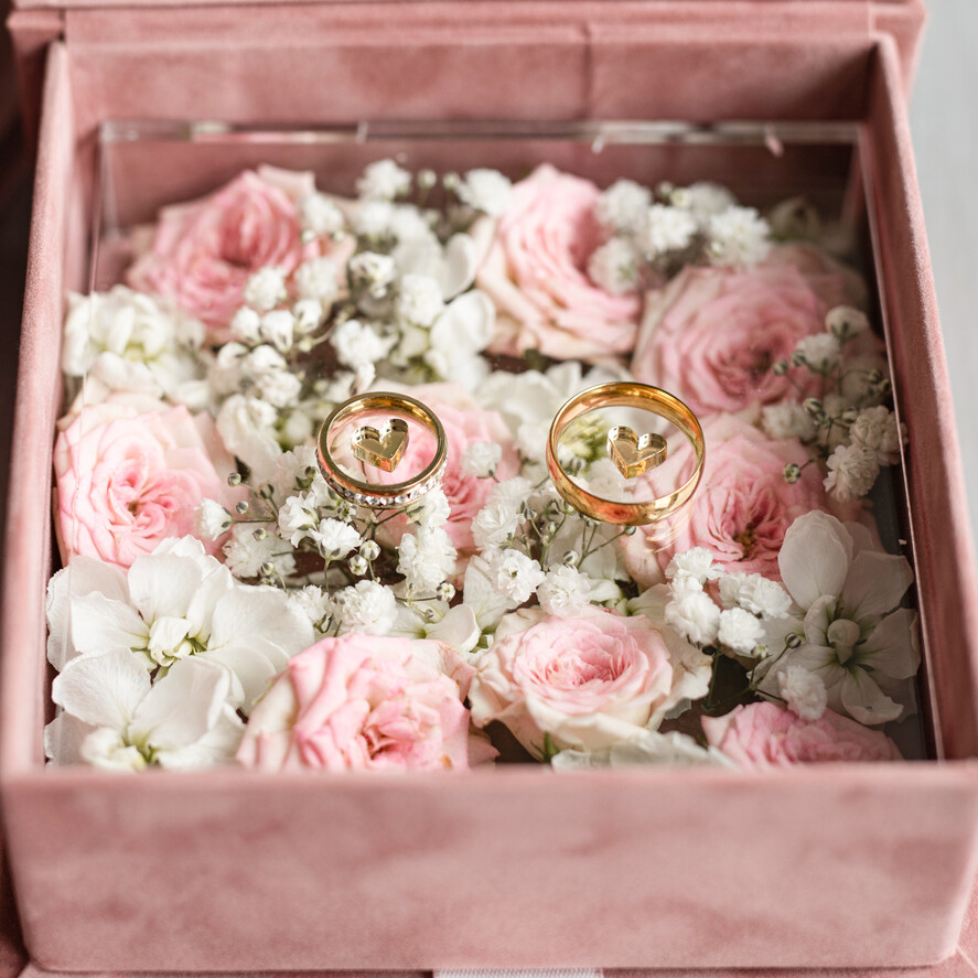 RINGTRÄGERBOXEN & KISSEN Samtkästchen für den Trauungszeremonie Elegante Samt blass rosa Trauringe Box, Glamour gold Trauringe Box, Elegante Acryl Hochzeitsbox Samt blass rosa Trauringe Box