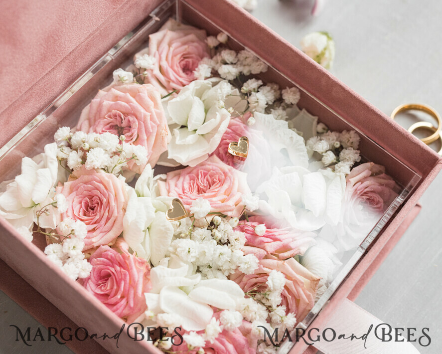 RINGTRÄGERBOXEN & KISSEN Samtkästchen für den Trauungszeremonie Luxuriöse Samt-Acryl-Eheringe-Box, Glamour Blush Pink und Gold Eheringe-Box, Elegante Eheringe-Box aus Samt in Blush Pink, Handgefertigte Eheringe-Box.