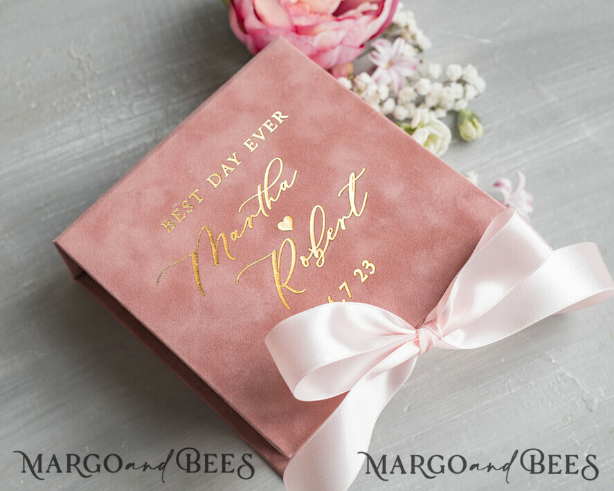 RINGTRÄGERBOXEN & KISSEN Samtkästchen für den Trauungszeremonie Luxuriöse Samt-Acryl-Eheringe-Box, Glamour Blush Pink und Gold Eheringe-Box, Elegante Eheringe-Box aus Samt in Blush Pink, Handgefertigte Eheringe-Box.