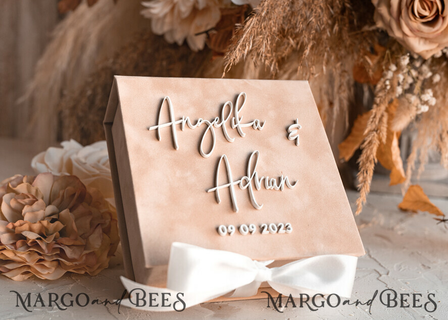 RINGTRÄGERBOXEN & KISSEN Samtkästchen für den Trauungszeremonie Beige Weiße Samt Hochzeit Ring Box für Zeremonie, Nude Ring Box für Hochzeitszeremonie 3 Ringe samt, Boho Glam Hochzeit Ring Boxen für ihn und sie, Luxus Samt Ring Box doppelt benutzerdefinierte Farben.