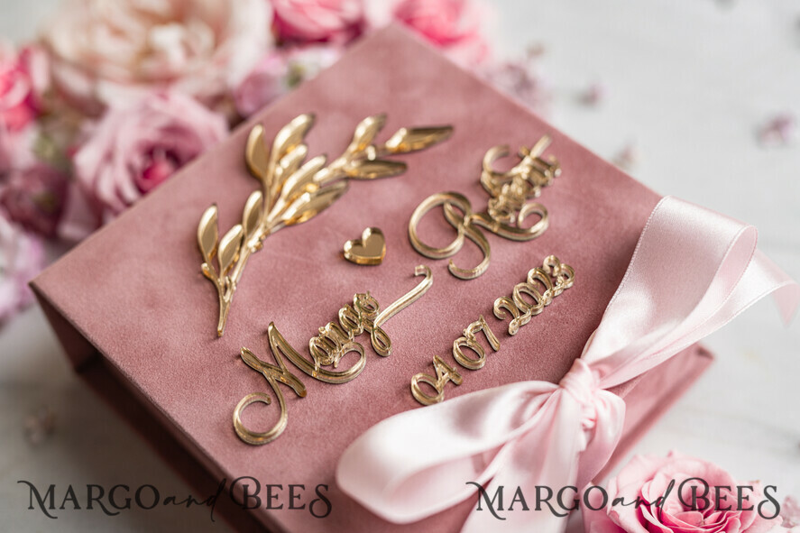 RINGTRÄGERBOXEN & KISSEN Samtkästchen für den Trauungszeremonie Ringbox für die Hochzeitszeremonie 3 Ringe, Blush Pink Golden Samt Hochzeitsringbox für die Zeremonie, Glamour Hochzeitsringboxen für ihn und sie, Luxus Samt Ringbox doppelt, individuelle Farben.