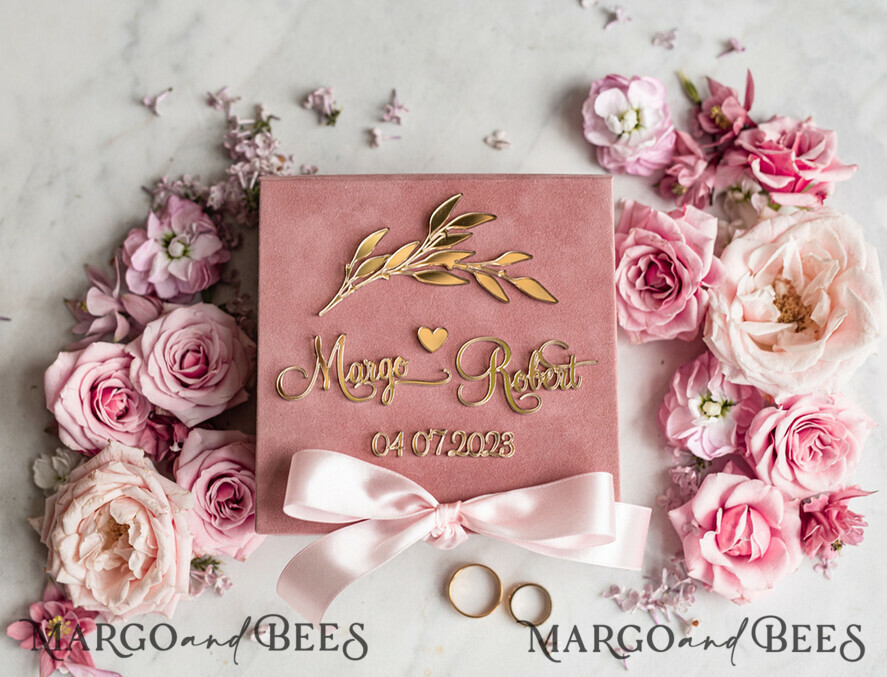 RINGTRÄGERBOXEN & KISSEN Samtkästchen für den Trauungszeremonie Ringbox für die Hochzeitszeremonie 3 Ringe, Blush Pink Golden Samt Hochzeitsringbox für die Zeremonie, Glamour Hochzeitsringboxen für ihn und sie, Luxus Samt Ringbox doppelt, individuelle Farben.