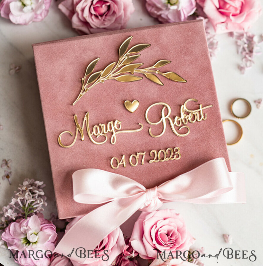 RINGTRÄGERBOXEN & KISSEN Samtkästchen für den Trauungszeremonie Ringbox für die Hochzeitszeremonie 3 Ringe, Blush Pink Golden Samt Hochzeitsringbox für die Zeremonie, Glamour Hochzeitsringboxen für ihn und sie, Luxus Samt Ringbox doppelt, individuelle Farben.