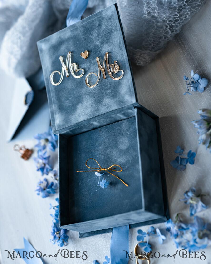 RINGTRÄGERBOXEN & KISSEN Samtkästchen für den Trauungszeremonie Staubblauer goldener Samt Hochzeit Ring Box für Zeremonie, Ring Box für Hochzeitszeremonie 3 Ringe Samt, Boho Glam Hochzeit Ring Boxen für ihn und sie, Luxus Samt Ring Box doppelt benutzerdefinierte Farben.