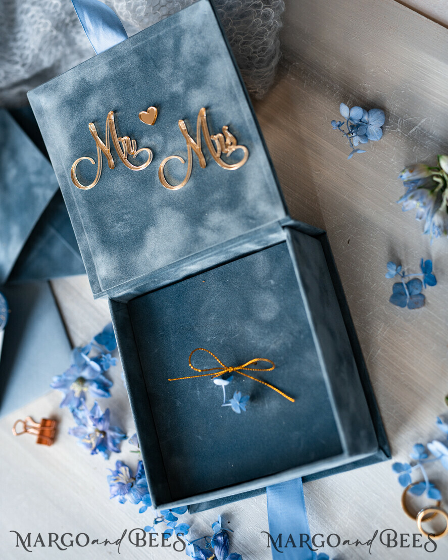 RINGTRÄGERBOXEN & KISSEN Samtkästchen für den Trauungszeremonie Staubblauer goldener Samt Hochzeit Ring Box für Zeremonie, Ring Box für Hochzeitszeremonie 3 Ringe Samt, Boho Glam Hochzeit Ring Boxen für ihn und sie, Luxus Samt Ring Box doppelt benutzerdefinierte Farben.