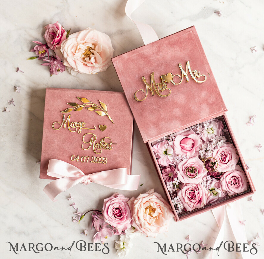 RINGTRÄGERBOXEN & KISSEN Samtkästchen für den Trauungszeremonie Rosa Goldene Samt Hochzeitsringbox für die Zeremonie, Ringbox für die Hochzeitszeremonie 3 Ringe Samt, Boho Glam Hochzeitsringboxen für ihn und sie, Luxuriöse Samt Ringbox doppelte individuelle Farben
