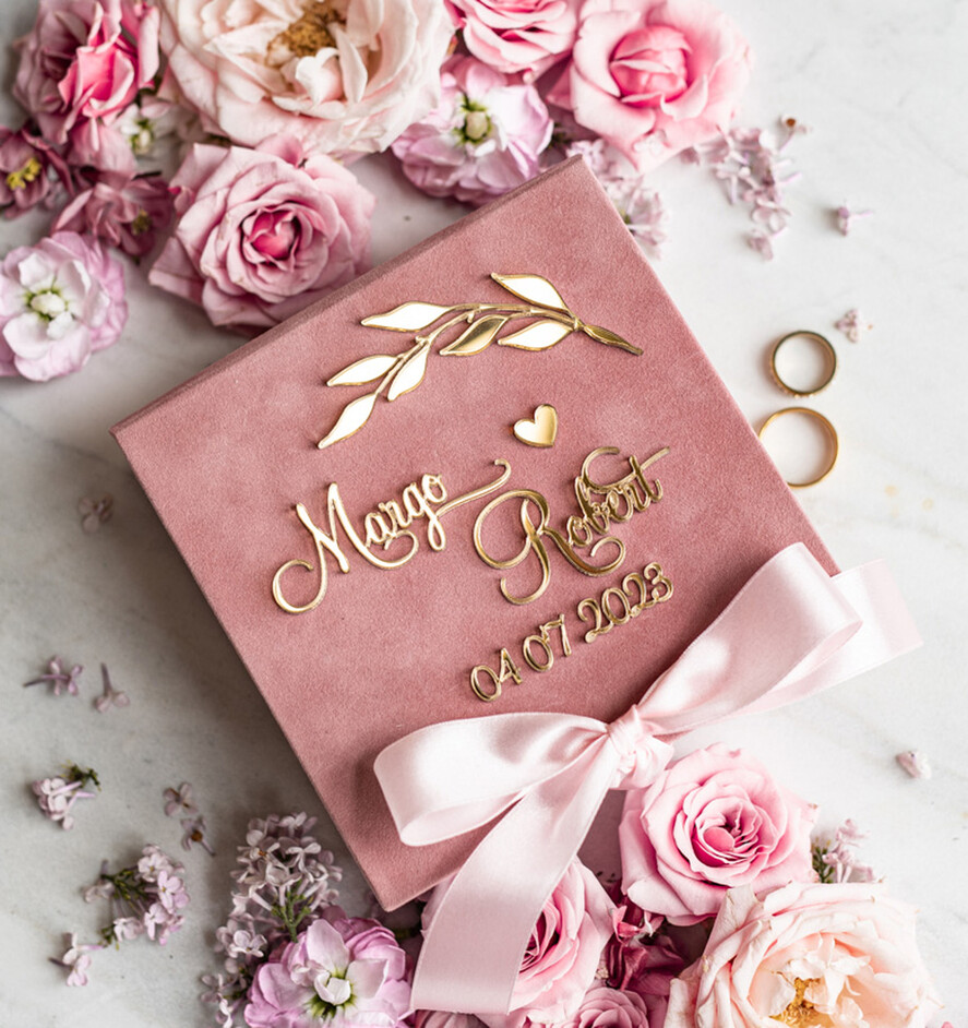 RINGTRÄGERBOXEN & KISSEN Samtkästchen für den Trauungszeremonie Rosa Goldene Samt Hochzeitsringbox für die Zeremonie, Ringbox für die Hochzeitszeremonie 3 Ringe Samt, Boho Glam Hochzeitsringboxen für ihn und sie, Luxuriöse Samt Ringbox doppelte individuelle Farben