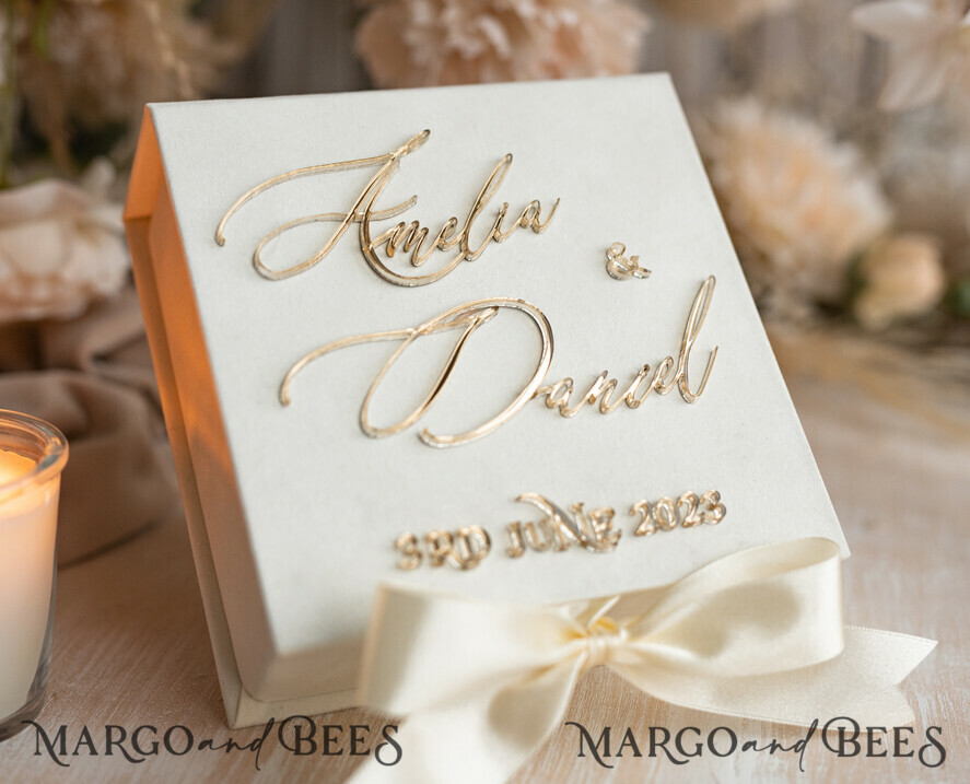 RINGTRÄGERBOXEN & KISSEN Samtkästchen für den Trauungszeremonie Elfenbein Hochzeitsringboxen sein ihre, Luxuriöse Samt goldene Ringbox doppelt, Garten Hochzeitsringbox, ecru Hochzeitsbox für Trauringe