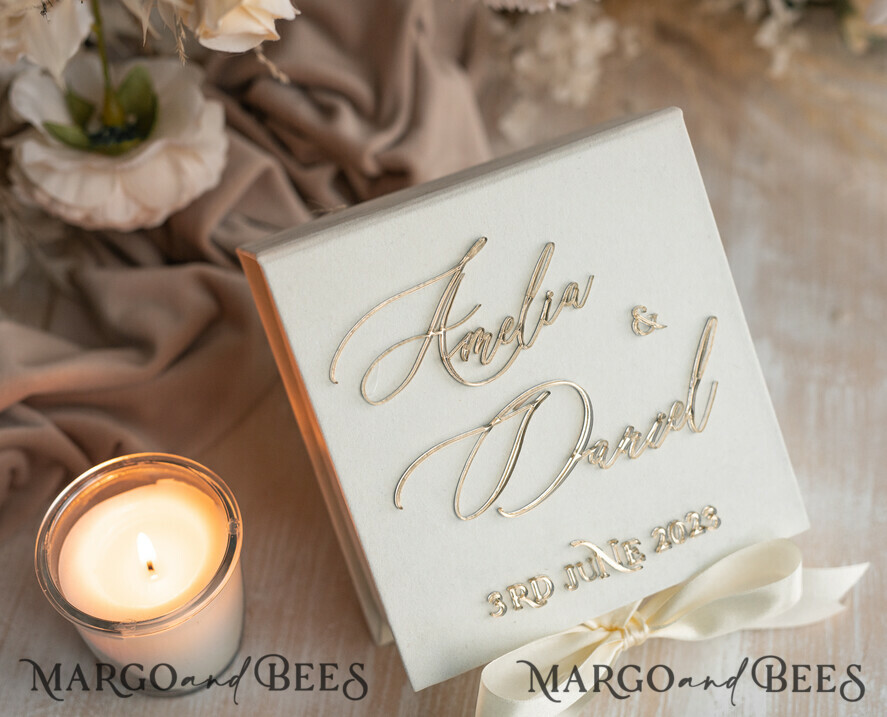 RINGTRÄGERBOXEN & KISSEN Samtkästchen für den Trauungszeremonie Elfenbein Hochzeitsringboxen sein ihre, Luxuriöse Samt goldene Ringbox doppelt, Garten Hochzeitsringbox, ecru Hochzeitsbox für Trauringe