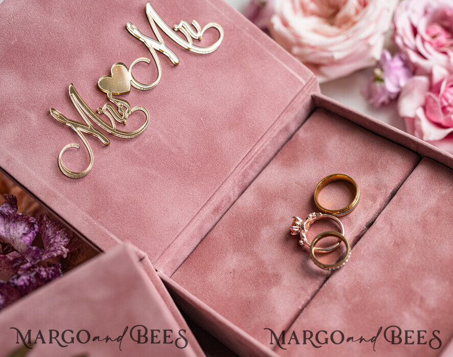 RINGTRÄGERBOXEN & KISSEN Samtkästchen für den Trauungszeremonie Ringbox für die Hochzeitszeremonie 3 Ringe, Blush Pink Goldener Samt Hochzeitsringbox für die Zeremonie, Glamour Hochzeitsringboxen für ihn und sie, Luxus Samt Ringbox doppelt, benutzerdefinierte Farben.