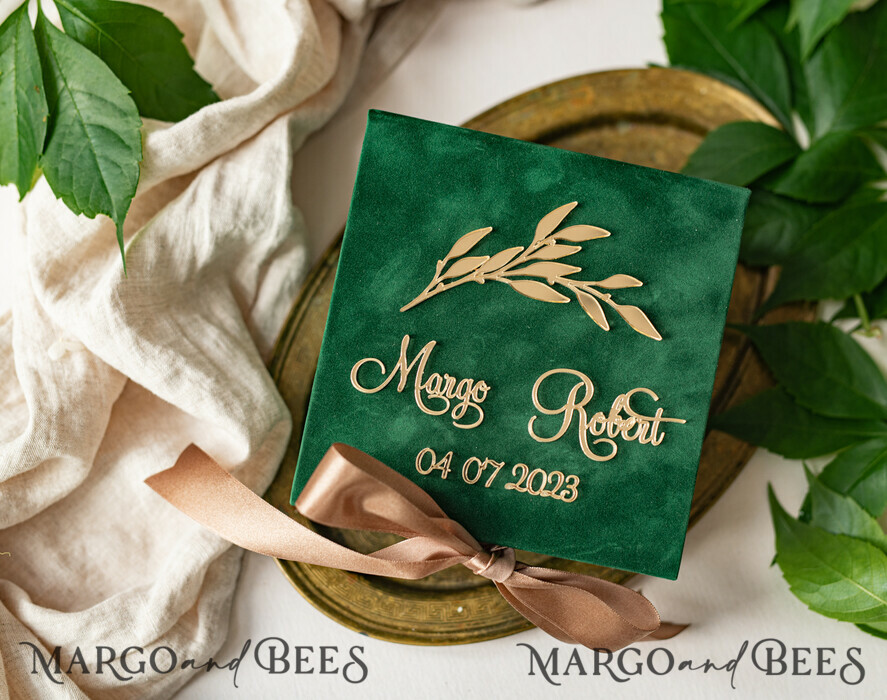 RINGTRÄGERBOXEN & KISSEN Samtkästchen für den Trauungszeremonie grüne goldene Samt-Ringbox für die Zeremonie, Ringbox für die Hochzeitszeremonie 3 Ringe Samt, Boho Glam Hochzeitsringboxen für ihn und sie, luxuriöse Samt-Ringbox doppelt, benutzerdefinierte Farben