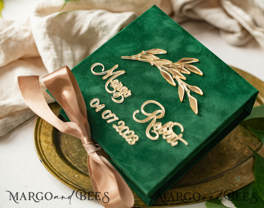 RINGTRÄGERBOXEN & KISSEN Samtkästchen für den Trauungszeremonie grüne goldene Samt-Ringbox für die Zeremonie, Ringbox für die Hochzeitszeremonie 3 Ringe Samt, Boho Glam Hochzeitsringboxen für ihn und sie, luxuriöse Samt-Ringbox doppelt, benutzerdefinierte Farben