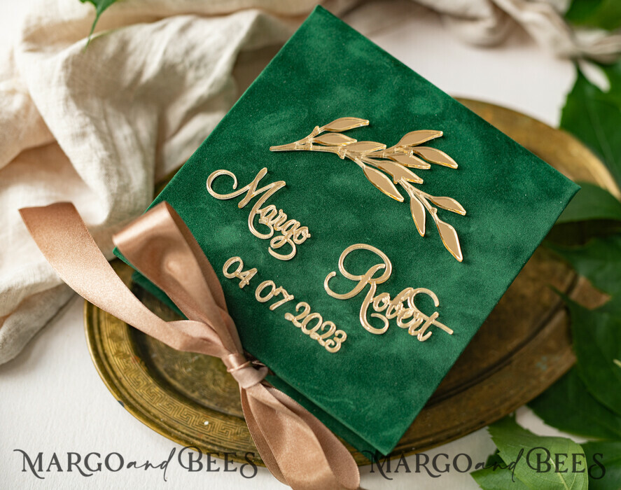 RINGTRÄGERBOXEN & KISSEN Samtkästchen für den Trauungszeremonie grüne goldene Samt-Ringbox für die Zeremonie, Ringbox für die Hochzeitszeremonie 3 Ringe Samt, Boho Glam Hochzeitsringboxen für ihn und sie, luxuriöse Samt-Ringbox doppelt, benutzerdefinierte Farben
