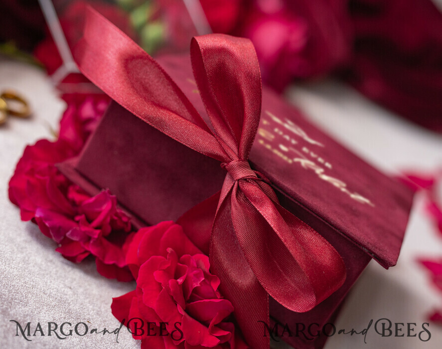 RINGTRÄGERBOXEN & KISSEN Samtkästchen für den Trauungszeremonie Marsala Gold Velvet Acryl Hochzeitsringbox, Glamour Maroon und Gold Hochzeitsringbox, Elegante Hochzeitsbox Samt Burgunder Rosa, Handgemachte Hochzeitsringbox