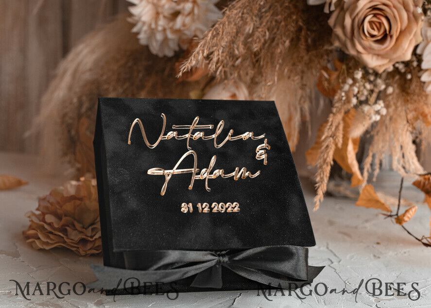 RINGTRÄGERBOXEN & KISSEN Samtkästchen für den Trauungszeremonie Schwarze goldene Samt Hochzeit Ring Box für die Zeremonie, Ring Box für die Hochzeitszeremonie 3 Ringe Samt, Boho Glam Hochzeit Ring Boxen für ihn und sie, Luxus Samt Ring Box doppelt Individuelle Farben