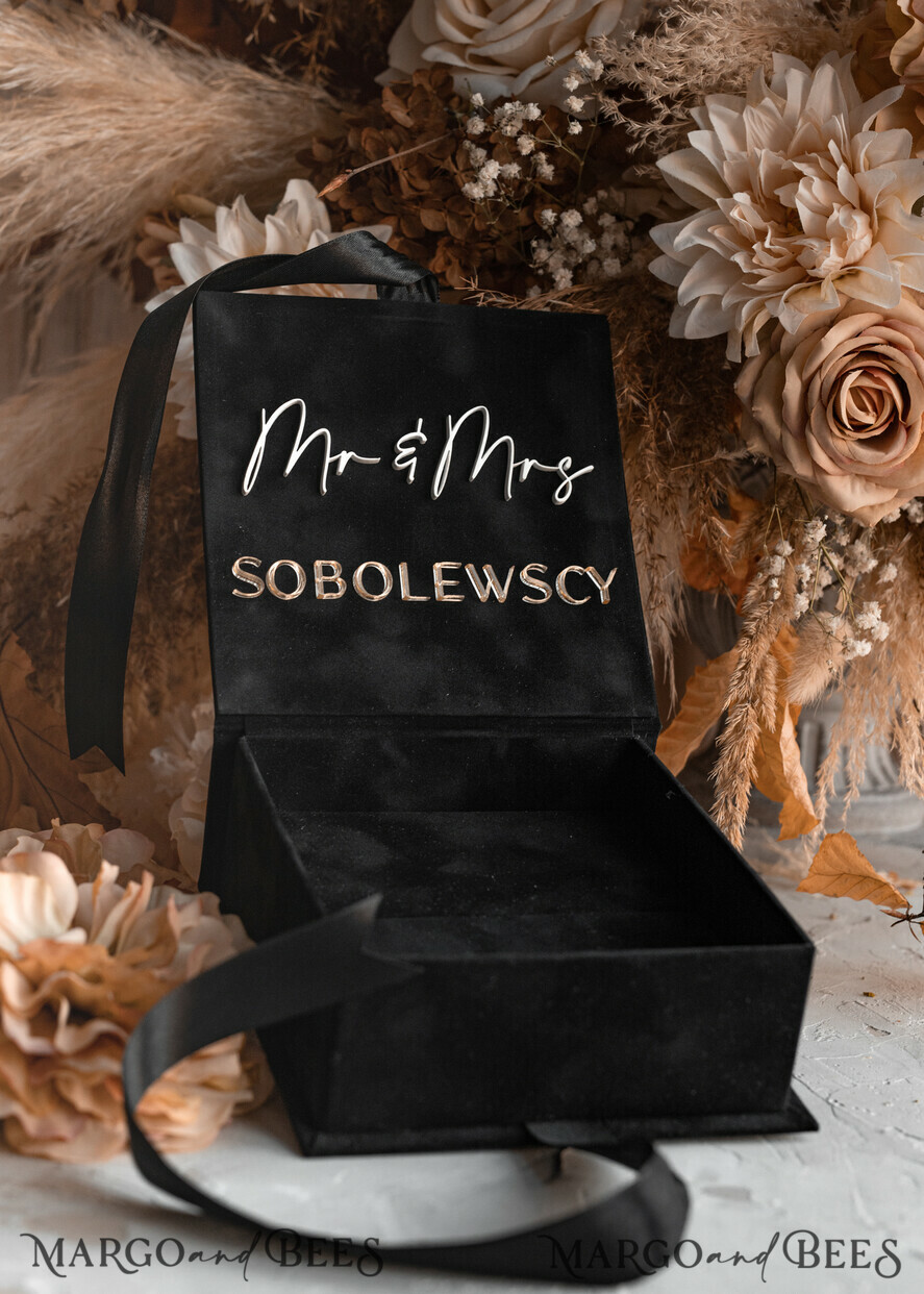 RINGTRÄGERBOXEN & KISSEN Samtkästchen für den Trauungszeremonie Schwarze goldene Samt Hochzeit Ring Box für die Zeremonie, Ring Box für die Hochzeitszeremonie 3 Ringe Samt, Boho Glam Hochzeit Ring Boxen für ihn und sie, Luxus Samt Ring Box doppelt Individuelle Farben