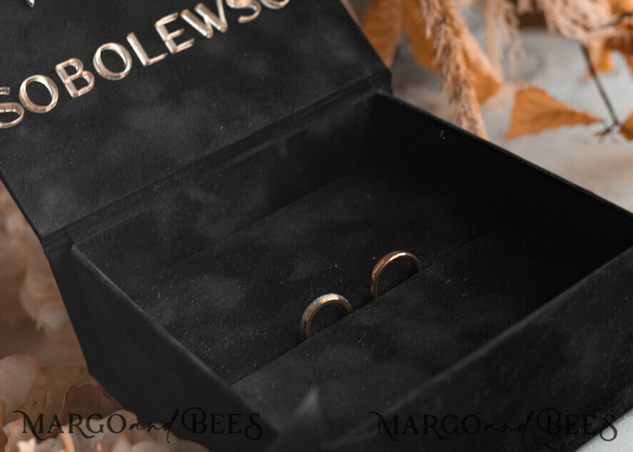 RINGTRÄGERBOXEN & KISSEN Samtkästchen für den Trauungszeremonie Schwarze goldene Samt Hochzeit Ring Box für die Zeremonie, Ring Box für die Hochzeitszeremonie 3 Ringe Samt, Boho Glam Hochzeit Ring Boxen für ihn und sie, Luxus Samt Ring Box doppelt Individuelle Farben