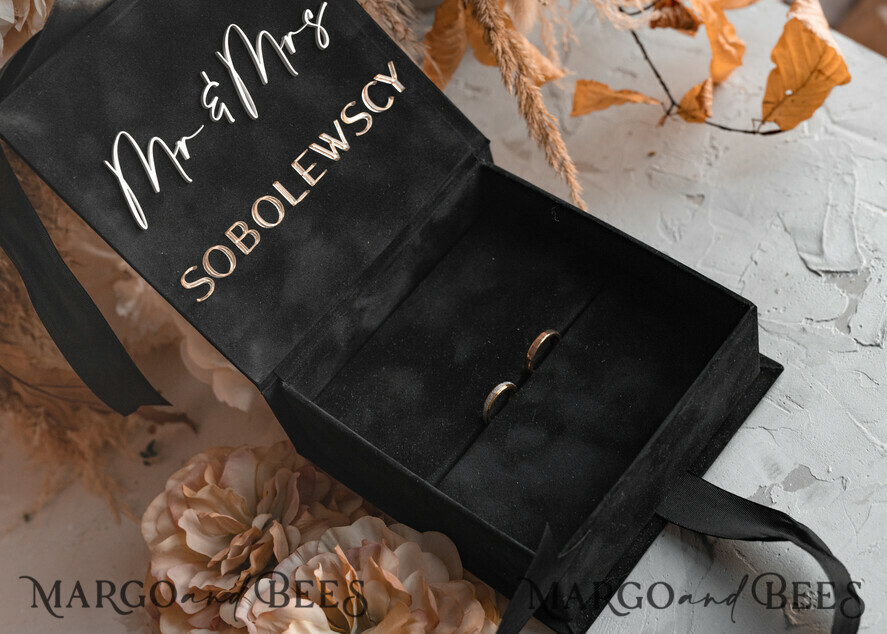 RINGTRÄGERBOXEN & KISSEN Samtkästchen für den Trauungszeremonie Schwarze goldene Samt Hochzeit Ring Box für die Zeremonie, Ring Box für die Hochzeitszeremonie 3 Ringe Samt, Boho Glam Hochzeit Ring Boxen für ihn und sie, Luxus Samt Ring Box doppelt Individuelle Farben