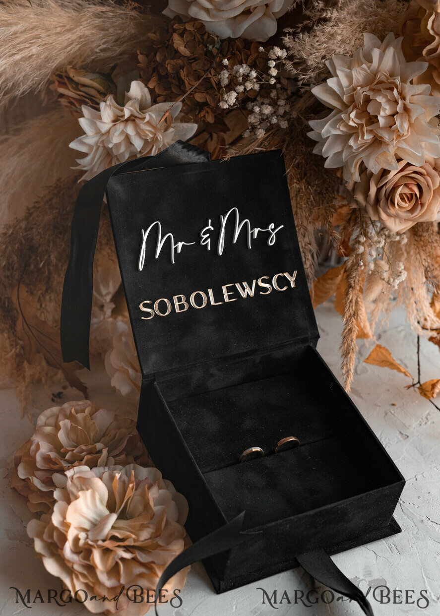 RINGTRÄGERBOXEN & KISSEN Samtkästchen für den Trauungszeremonie Schwarze goldene Samt Hochzeit Ring Box für die Zeremonie, Ring Box für die Hochzeitszeremonie 3 Ringe Samt, Boho Glam Hochzeit Ring Boxen für ihn und sie, Luxus Samt Ring Box doppelt Individuelle Farben