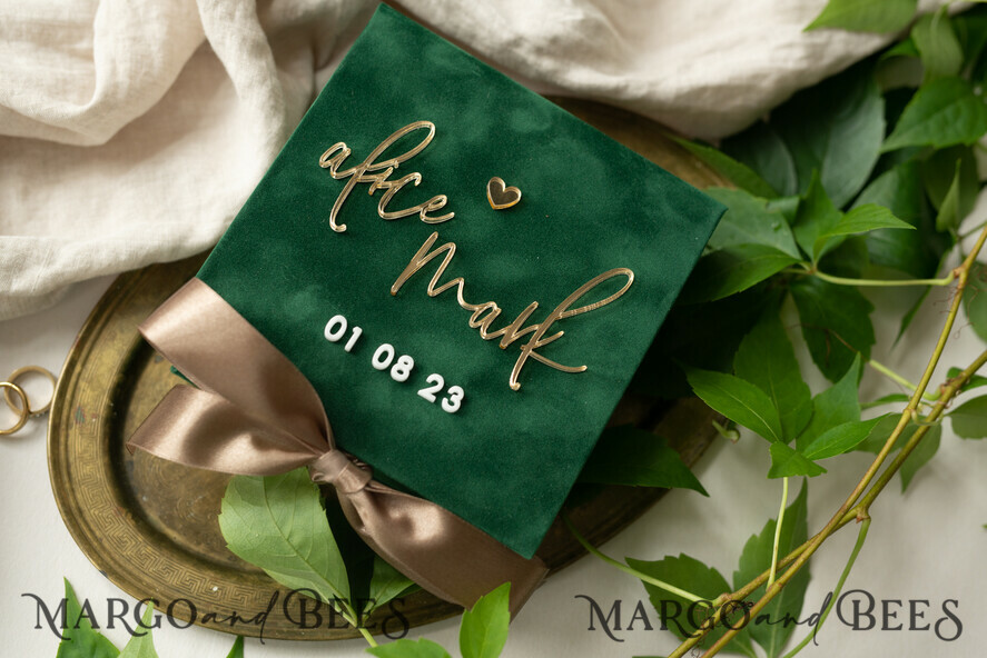 RINGTRÄGERBOXEN & KISSEN Samtkästchen für den Trauungszeremonie Grüne goldene Samt-Ehering-Box für die Zeremonie, Ringbox für die Hochzeitszeremonie 3 Ringe Samt, Boho Glam Hochzeitsringboxen für ihn und sie, Luxuriöse Samt-Ringbox doppelt, individuelle Farben.