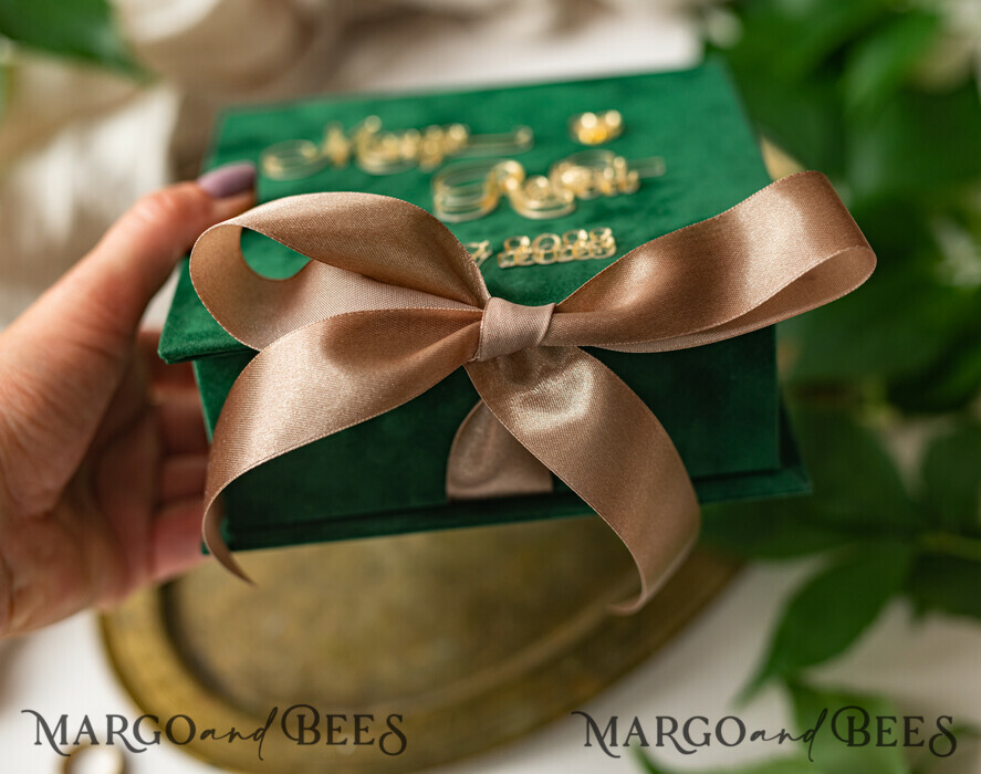 RINGTRÄGERBOXEN & KISSEN Samtkästchen für den Trauungszeremonie Grüne goldene Samt-Ringbox für die Zeremonie, Ringbox für die Hochzeitszeremonie 3 Ringe Samt, Boho Glam Hochzeitsringboxen für ihn und sie, Luxuriöse Samt-Ringbox doppelt, maßgeschneiderte Farben.