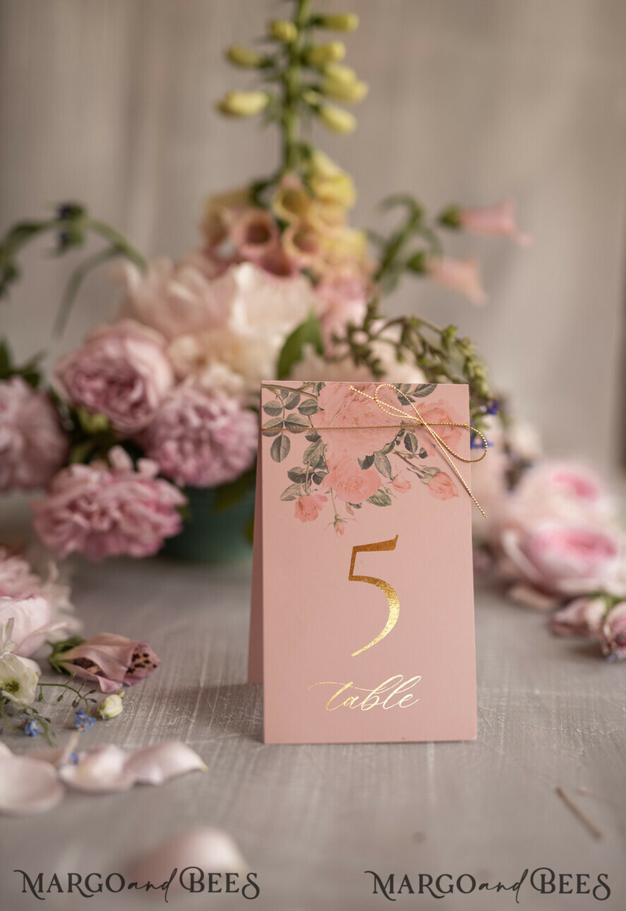 TISCHDEKORATIONSCHILDER   Glitzer Blush Pink Rose Hochzeits Tischnummern, Goldfolie Hochzeits Zelt Tischkarten, elegante Rosen Tischdekoration und goldenes Zwirn, Glamour Hochzeitsstationery, bearbeitbarer Text