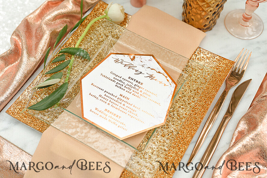 MENÜ & PROGRAMME  
 Glitzer/ Luxus Premium Kupfer Gold Folie Marmor Hochzeitsmenü, Luxuriöse Marmor Hochzeitsmenü Karten, Glamour Glitzer Hochzeitsmenü, Elegantes Geometrisches Menü, Maßgeschneiderte Kupfer Hochzeitsstationery