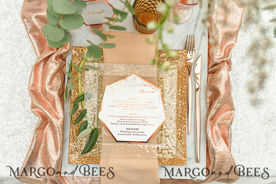 MENÜ & PROGRAMME  
 Glitzer/ Luxus Premium Kupfer Gold Folie Marmor Hochzeitsmenü, Luxuriöse Marmor Hochzeitsmenü Karten, Glamour Glitzer Hochzeitsmenü, Elegantes Geometrisches Menü, Maßgeschneiderte Kupfer Hochzeitsstationery