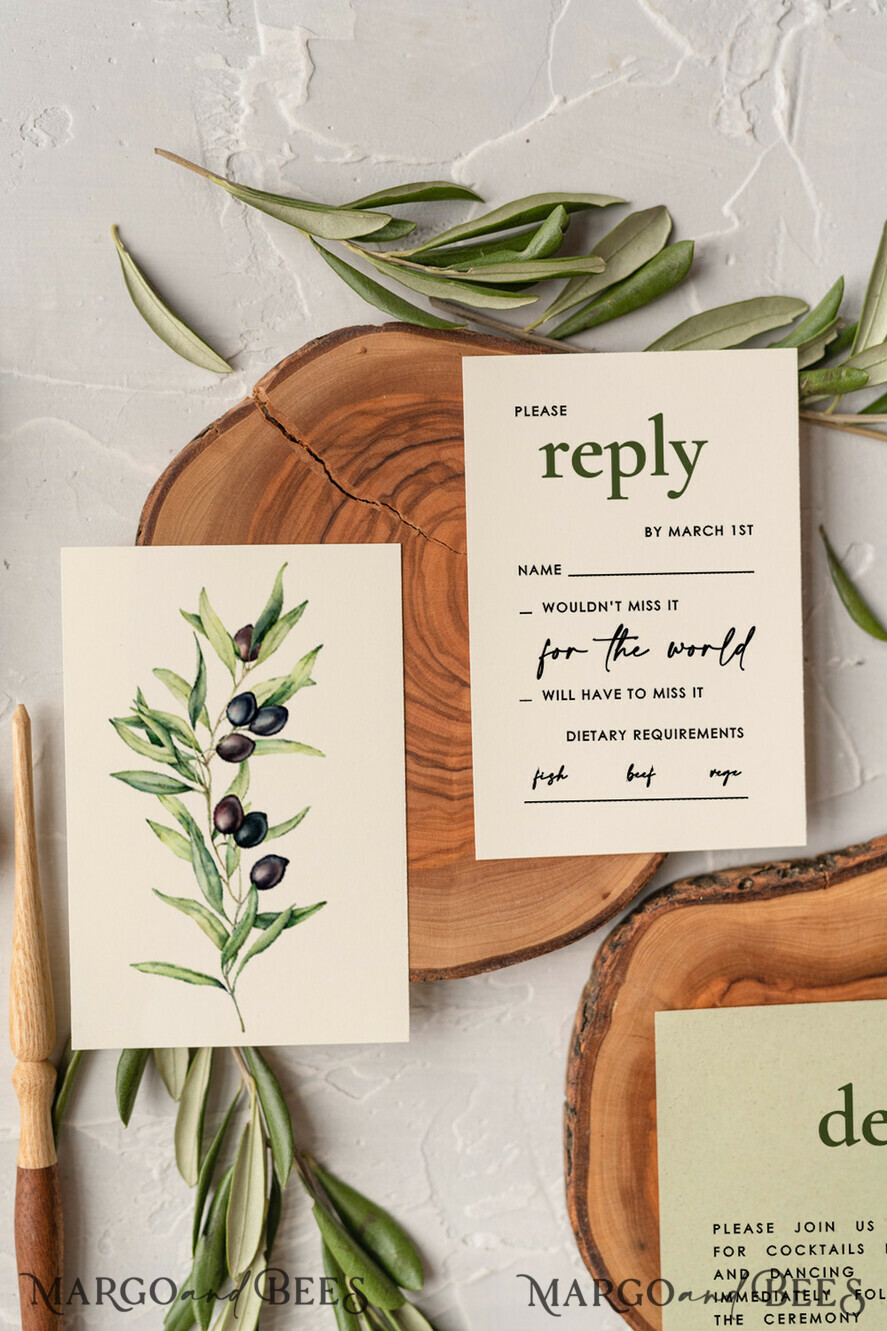 HOCHZEITS EINLADUNGEN Moderne Einladungen Florale Karten Handgemachte Hochzeits Einladung, Oliven Toskana Hochzeits Einladungen, Griechische Reise Hochzeits Stationery, Natürliche Oliven Luxus Hochzeits Einladungen