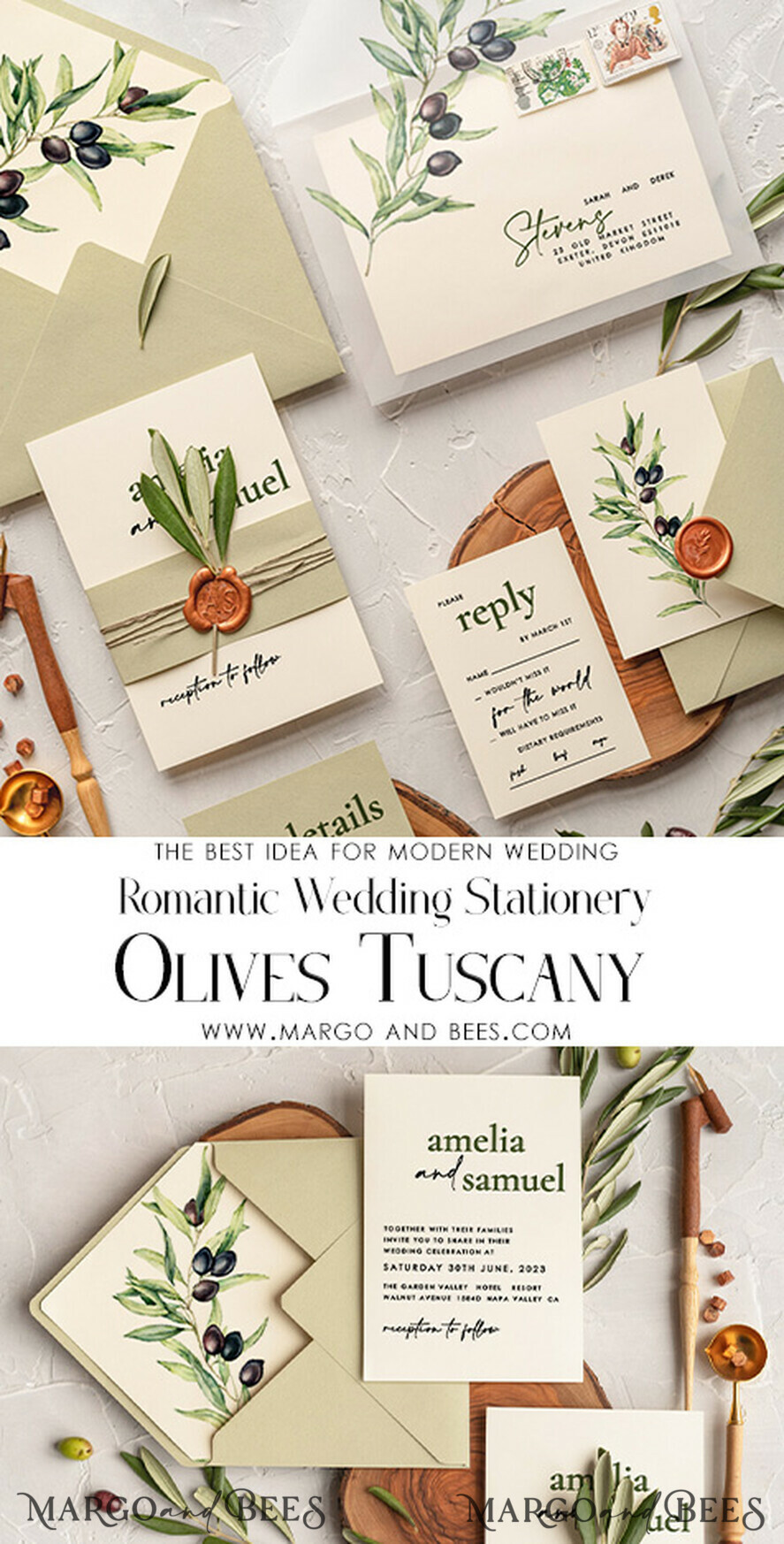 HOCHZEITS EINLADUNGEN Moderne Einladungen Florale Karten Handgemachte Hochzeits Einladung, Oliven Toskana Hochzeits Einladungen, Griechische Reise Hochzeits Stationery, Natürliche Oliven Luxus Hochzeits Einladungen