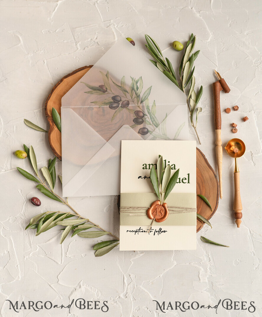 HOCHZEITS EINLADUNGEN Moderne Einladungen Florale Karten Handgemachte Hochzeits Einladung, Oliven Toskana Hochzeits Einladungen, Griechische Reise Hochzeits Stationery, Natürliche Oliven Luxus Hochzeits Einladungen