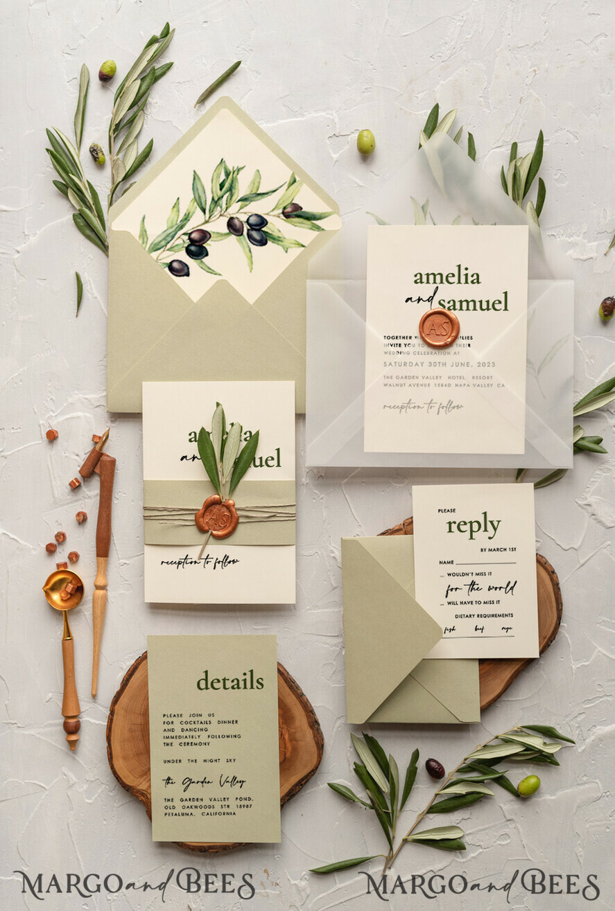 HOCHZEITS EINLADUNGEN Moderne Einladungen Florale Karten Handgemachte Hochzeits Einladung, Oliven Toskana Hochzeits Einladungen, Griechische Reise Hochzeits Stationery, Natürliche Oliven Luxus Hochzeits Einladungen