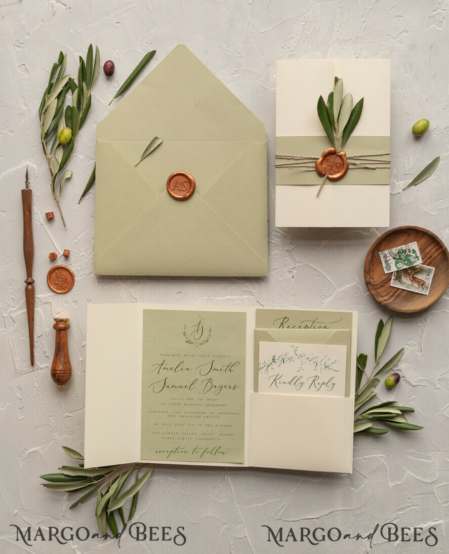 HOCHZEITS EINLADUNGEN Moderne Einladungen Florale Karten Oliven Toskana Hochzeitskarten, Elegante einfache Hochzeitseinladung Suite • Griechische Reise Hochzeitsstationery • Natürliche Oliven Luxus Hochzeitskarten