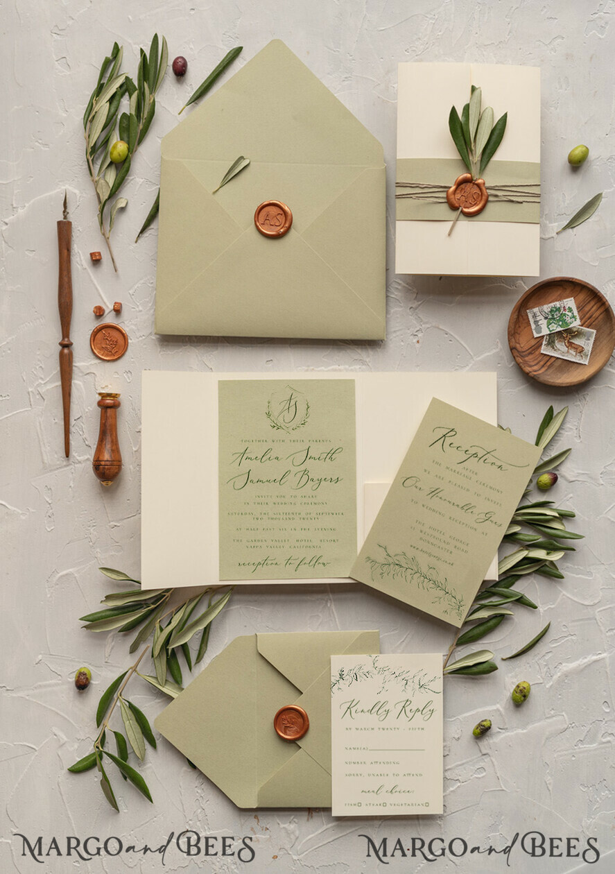 HOCHZEITS EINLADUNGEN Moderne Einladungen Florale Karten Oliven Toskana Hochzeitskarten, Elegante einfache Hochzeitseinladung Suite • Griechische Reise Hochzeitsstationery • Natürliche Oliven Luxus Hochzeitskarten