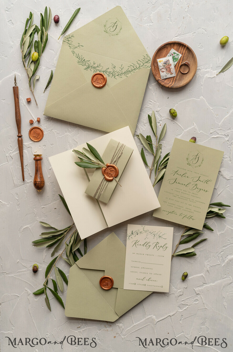HOCHZEITS EINLADUNGEN Moderne Einladungen Florale Karten Oliven Toskana Hochzeitskarten, Elegante einfache Hochzeitseinladung Suite • Griechische Reise Hochzeitsstationery • Natürliche Oliven Luxus Hochzeitskarten
