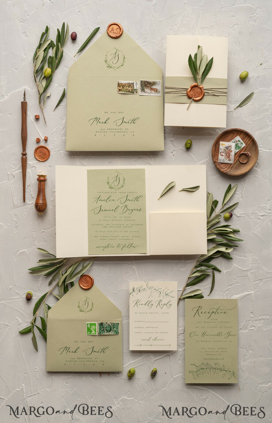 HOCHZEITS EINLADUNGEN Moderne Einladungen Florale Karten Oliven Toskana Hochzeitskarten, Elegante einfache Hochzeitseinladung Suite • Griechische Reise Hochzeitsstationery • Natürliche Oliven Luxus Hochzeitskarten