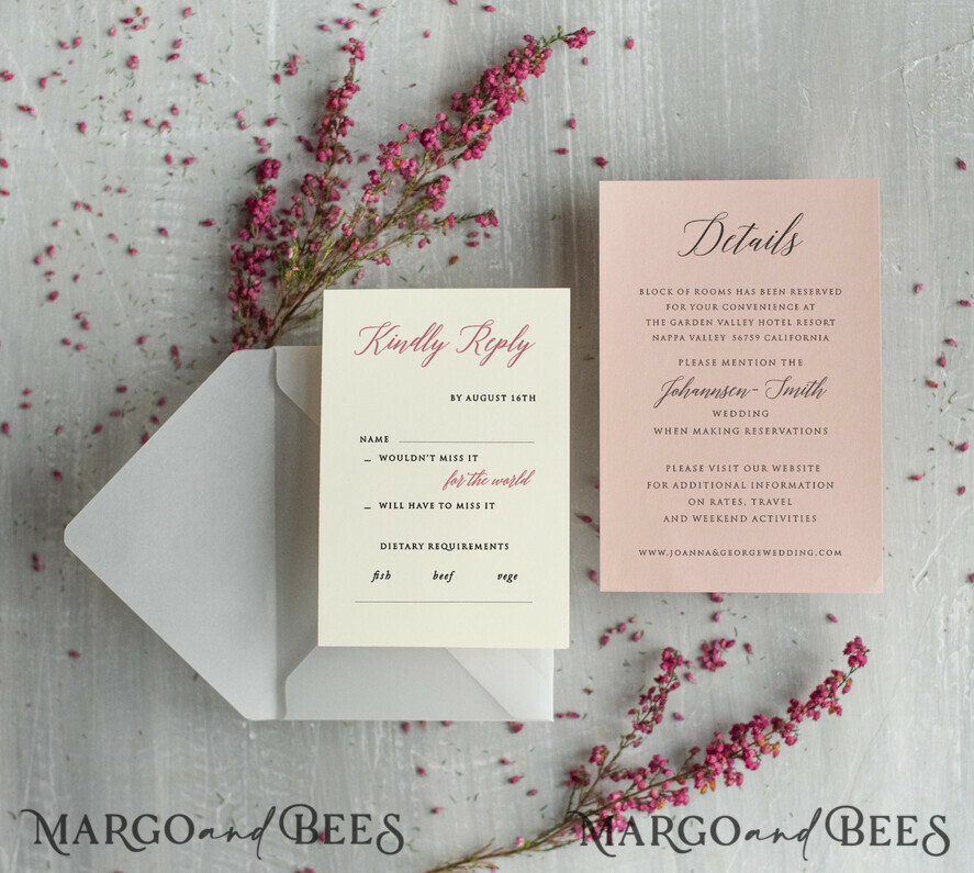 HOCHZEITS EINLADUNGEN Moderne Einladungen Florale Karten Romantische Hochzeitskarten in Blush Pink, elegante Hochzeits Einladung Suite mit Heidekraut, zarte Vellum Hochzeitskarten, minimalistische Hochzeitseinladungen